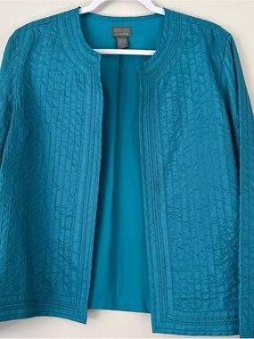 Chico's Teal Quilted Open-Front Blazer